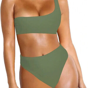 NWT Women’s army green one shoulder bikini Small